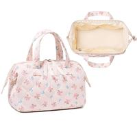 BTOOP Makeup Bags for Women, Quilted Makeup Bag Lightweight Wide-open Cosmetic Bag Large Toiletry Bags for Travel Essentials, Blue-Bow, M, Lightweight