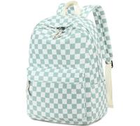 BTOOP School Backpack for Teens Large Corduroy Bookbag Lightweight Girls Boys Casual High School College Backpacks, Green-white Checkered, 17*12*6 inches, Classic