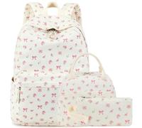 BTOOP School Backpacks for Teen Girls Bookbags Lightweight Kids Backpack School Bags Set with Lunch Box Pencil Case, A-pink Bow-flower