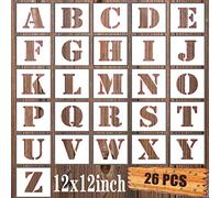 BTORER 12 Inch Letter Stencils Symbol Alphabet Craft Templates, 26Pcs Reusable Plastic Letter Decoration Art Templates Interlocking Stencil Kit for Wood, Wall, Fabric, Rock, Chalkboard, DIY Signage