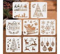 BTORER 8Pcs Reusable Christmas Stencils, 5.1inches Holiday Xmas Drawing Template Christmas Stencils for Painting on Wood Silce DIY Crafts Ornaments Christmas Tree, Christmas Gifts