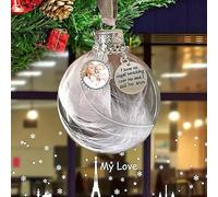 BTORER Clear Memorial Ornament DIY Feather Ball with Blank Photo Pendant, I Have an Angel Christmas Tree Hanging Memorial Ornament Pendant Xmas Tree Decor for Mom/Dad/Brother/Husband 3.1''/8 cm (Mom)