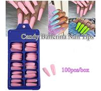 BTOSEP 100Pcs/Box Coffin Ballerina False Nail Tips Full Cover Nails Tips DIY Acrylic Nail Art 10 Sizes Full Set (Flesh-colored)