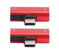 BTOSEP 2 In 1 Type-C Converter Splitter Premium Charger Adapter for Music Calling Compatible with Various Type-C Phones Aluminum Alloy 2PCS (Red)