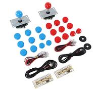 BTOSEP DIY Game Kit USB Rocker Joystick Buttons Set for Friends Gathering, High Temperature Resistant, Complete Parts for Home Console, Sturdy Material, 24 Buttons, 2 Players (Blue Red)