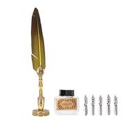 BTOSEP Quill Feather Pen with Exquisite Workmanship for Comfortable Writing, Vintage Copper Design, Great for Calligraphy and Gifts, 10.9in (Yellow)