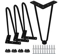 Btowin 12 inch Metal Hairpin Table Legs Heavy Duty 4Pcs, Black, Mid-Century | Cold-Rolled Steel, Rustproof, Pre-Drilled Holes & Screws. Rubber Pads Protect Floors, Easy DIY for Table Nightstand Cabinet