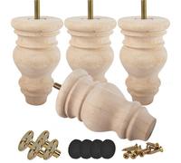 Btowin 4.8 Inch / 12 Cm Unfinished Wooden Bun Feet, 4 Pcs Solid Wood Furniture Legs With Threaded M 8 Hanger Bolts & Mounting