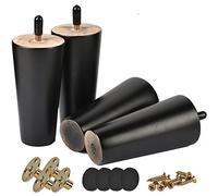 Btowin 5 inch Solid Wood Furniture Legs, 4Pcs Mid-Century Modern Black Wooden Replacement Feet with Threaded M8 Hanger Bolts & Mounting Plate & Screws for Sofa Couch Armchair Cabinet TV Stand