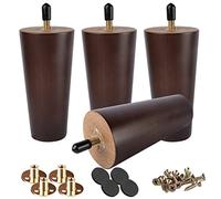 Btowin 5 inch Solid Wood Furniture Legs, 4Pcs Mid-Century Modern Walnut Wooden Replacement Feet with Threaded M8 Hanger Bolts & Mounting Plate & Screws for Sofa Couch Armchair Cabinet TV Stand