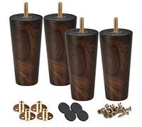 Btowin 5 inch Solid Wood Furniture Legs, 4Pcs Mid-Century Modern Wooden Wenge Tapered Replacement Feet with Threaded 5/16" Hanger Bolts & Mounting Plate for Sofa Couch Armchair Cabinet TV Stand