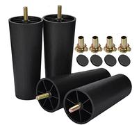Btowin 6 inch/15cm Plastic Furniture Legs, 4Pcs Modern Tapered Round DIY Furniture Replacement Feet with Threaded M8 (Metric 8mm) Hanger Bolts&Mounting Plate for Sofa TV Stand Ottoman Couch