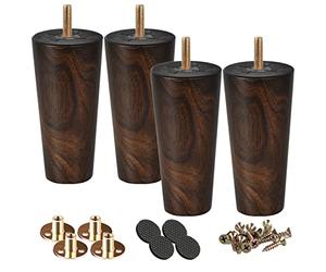 Btowin 6 inch Solid Wood Furniture Legs, 4Pcs Mid-Century Modern Wooden Wenge Tapered Replacement Feet with Threaded 5/16" Hanger Bolts & Mounting Plate for Sofa Couch Armchair Cabinet TV Stand