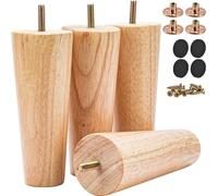 Btowin 7 Inch Solid Wood Furniture Legs, 4 Piece Modern Vintage Tapered Replacement Table Legs with Mounting Plates & Screws & Prodector for DIY Chair Chair Sofa Natural