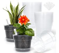 BTPLASTIK 6 inch Clear Nursery Pots 15 Packs, Transplant Seed Starter Pots with Anti-Leaking Screen Mesh Pads, Plastic Planters with Drainage - Suitable for Seed Starter and Outdoor Gardening