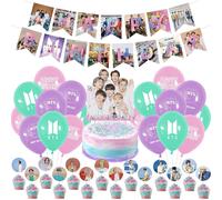Bts Birthday Party Decorations, Kpop Birthday Supplies For Bangtan Boys Fans Include Bts Happy Birthday Banner Cake Toppers Balloons