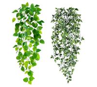 BTSD-home 2 Pack Artificial Hanging Plants with Pots Fake Plants for Indoor Outdoor Home Wall Shelf Patio Office Decor