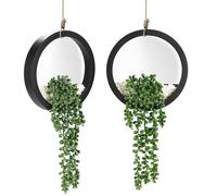 BTSD-home 2 Pack Fake Plants Artificial Hanging Plants With Modern Black Frame For Living Room Bathroom Home Indoor Wall Decor