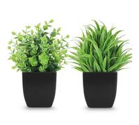 BTSD-home 2 Pack Fake Plants Small Potted Greenery Artificial Plants Indoor for Home Office Bathroom Desk Shelf Table Decor(Black)