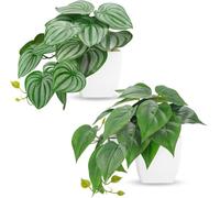 BTSD-home 2 Pack Fake Pothos Plants in White Pots for Bathroom Home Decor | Artificial hanging plants with two leaf styles add depth to bookcases, tiered shelves and desks without taking much space.