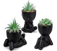 BTSD-home 3 Pack Fake Plants in Black Figure Pots For Bedroom Living Decor