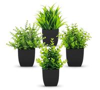BTSD-home 4 Pack Small Fake Plants Artificial Mini Faux Plants Indoor Black Bathroom Accessories for Room Home Office Shelf Decor