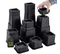 BTSD-home Bed Risers Adjustable 12 Inch Heavy Duty - Elevation in Heights 1,2,3,4,5,6,7,8,9,10,11,12 Inch for Couch, Sofa, Table, Chair, Bed Frame Legs, Dorm Furniture Risers, Set of 4, Black