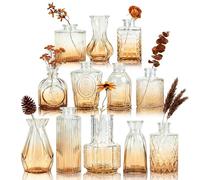BTSD-home Bud Vases in Bulk Glass Vase for Centrepieces, Set of 12 Small, Mini Vintage Vases, Home Table Decorations (Amber)