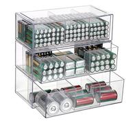 BTSKY 3 Pack Clear Acrylic Battery Storage Organizer for AA, AAA, 9V, C, D Batteries, 3-Drawer Storage Box Battery Holder for Common Types Batteries, Household Container(Batteries Not Included)