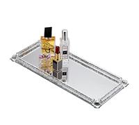 BTSKY 35 * 15CM Glass Mirrored Tray with Crushed Diamonds Frame - Rectangle Decorative display Tray Crystal Vanity Tray for cosmetic perfume and trinkets, Mug Cup Serving Tray, Home Decor