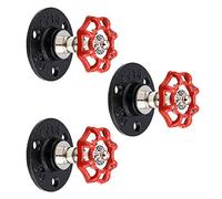 BTSKY 3PCS Vintage Industrial Iron Pipe Coat Hat Hook - Wall Mounted Retro Pipe Hook with Red Handle, Hanger Holder Hanging Storage Rack for Robe, Towel, Bag, Umbrella, Antique Home Decoration Decor