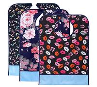 BTSKY 3Pcs Waterproof Reusable Adult Bibs - Washable Mealtime Protector Bib Clothing Protector with Crumb Catcher (Flower+Lip+Butterfly)