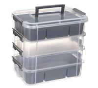 BTSKY 4-Layer Plastic Craft Storage Container with 2 Removable Tray, Stackable Art & Craft Supply Storage Organizer Multipurpose Portable Sewing Box for Bead Tool Office Supplies-10.2"x7.1"x9.9",Grey