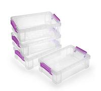 BTSKY 4 Pack Extra Large Plastic Pencil Box Stackable Translucent Clear Pencil Caase Crayon Box Set, Marker Organizer Art Supply Storage Organizer for Gel Pens Pencils Erasers Tape Markers etc(Purple)