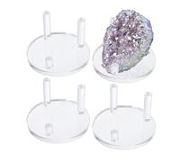 BTSKY 4 Pack Three-Peg Acrylic Display Stand with Round Base - Clear Display Holder Organizer Showing Easel Stand for Gems Rock Mineral Agate Fossil Coral Coins, Medium Large
