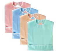 BTSKY 4 Pcs Waterproof Reusable Adult Bibs - Washable Mealtime Protector Bib Clothing Protector with Crumb Catcher