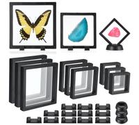 BTSKY 9pcs Square 3D Floating Display Case Frames - 3 Sizes Transparent PE Display Case Holder with Black Frame for Coins Jewelry Medallions Specimens, Showing Storage Box