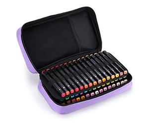 BTSKY Art Marker Carrying Case Lipstick Organizer-60 Slots Canvas Zippered Markers Storage for Copic Prismacolor Touch Spectrum Noir Paint Sharpie Markers, Empty Wallet Only (Purple)