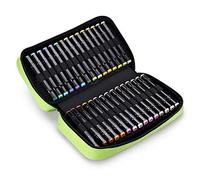 BTSKY Art Marker Carrying Case Lipstick Organizer-60 Slots Canvas Zippered Markers Storage for Touch Spectrum Noir Paint Sharpie Markers, Empty Wallet Only(Green)