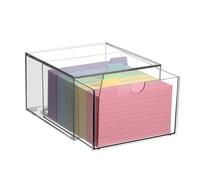 BTSKY Clear 3 x 5 Inch Index Card Storage Drawer Plastic Index Card Box for Office Desk Notecard Box Recipe Flashcards Holder, Recipe Notecard Storage Box Photo Holder Organizer