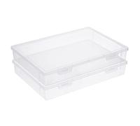 BTSKY Clear Plastic Storage Box with Flap Lid, Multipurpose Craft Organizers and Storage Box Art Supply Storage Organizer Plastic Sewing Box for Pencils Markers Notebooks A4 Files, 2 Pack Large