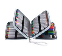 BTSKY Deluxe PU Leather Pencil Case for Colored Pencils - 120 Slot Pencil Holder with Handle Strap Handy Colored Pencil Box Large(White Marble)
