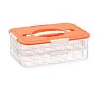 BTSKY Deviled Egg Platter with Lid, 2-Layer 36 Slots Deviled Egg Carrier, Clear Portable Egg Holder for Fridge Reusable Deviled Egg Tray Egg Carton Box for Easter and Party Favor (2-Layer, Orange)