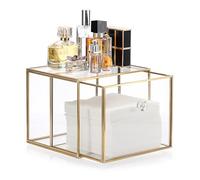 BTSKY Gold Glass Disposable Face Towel Storage Box - Clear Facial Towel Container, Tabletop Storage Box for Cleansing Cloths, Makeup Remover Cloths and Makeup Tools