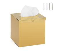 BTSKY Gold Square Tissue Box Cover - Cube Stainless Steel Tissue Holder, Household Tissue Paper Dispenser for Bathroom Kitchen Office Restaurant Hotel
