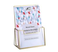 BTSKY Golden Glass Brochure Holder 5.5 x 8.5 Inches, Countertop Literature Holder Display Stand, Trifold Pamphlet Holder, Clear Elegant Brochure Display Stand for Magazine Booklets, Menu