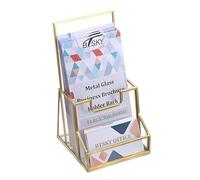 BTSKY Golden Glass Brochure Holder for 4" Wide Trifold Handouts, Countertop Pamphlet Flyer Holder Display Stand with Business Card Holder, Clear Elegant Brochure Display Stand for Magazine Booklets