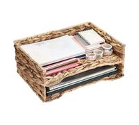 BTSKY Hand-Woven Natural 2 Tier Desk Organizers File Organizer Water Hyacinth Letter Tray Paper Organizer for Office Workspace Organization, USTRAM-58423
