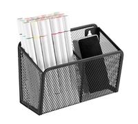 BTSKY Metal Wall Hanging Pencil Holder with 3 Grids, Black | Home Office School Mesh Storage Box for Markers, Remote Control and Stationery, Wall Mounted Organiser