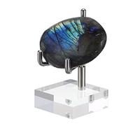 BTSKY Mini Size Adjustable Silver Metal Arm Display Stand Easel with Square Acrylic Base, Display Holder for Geodes Rock Mineral Agate Fossil Coral Coin